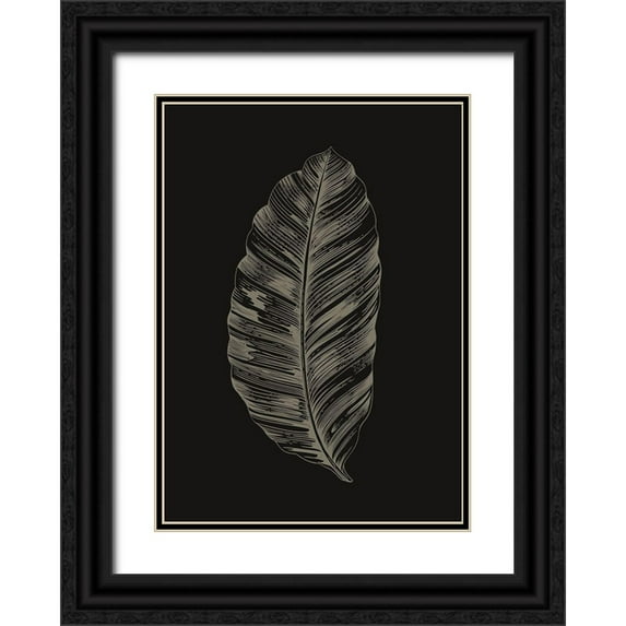 Design Fabrikken 14x18 Black Ornate Wood Framed with Double Matting Museum Art Print Titled - Black Leaf