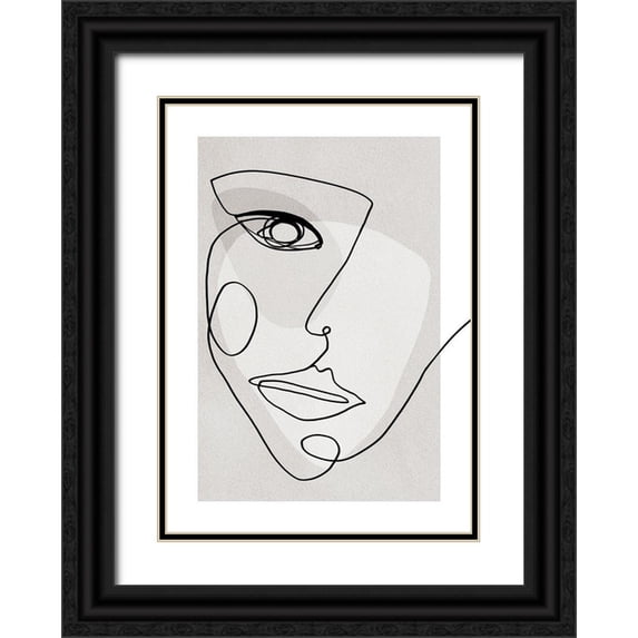 Design Fabrikken 14x18 Black Ornate Wood Framed with Double Matting Museum Art Print Titled - Face Line 4