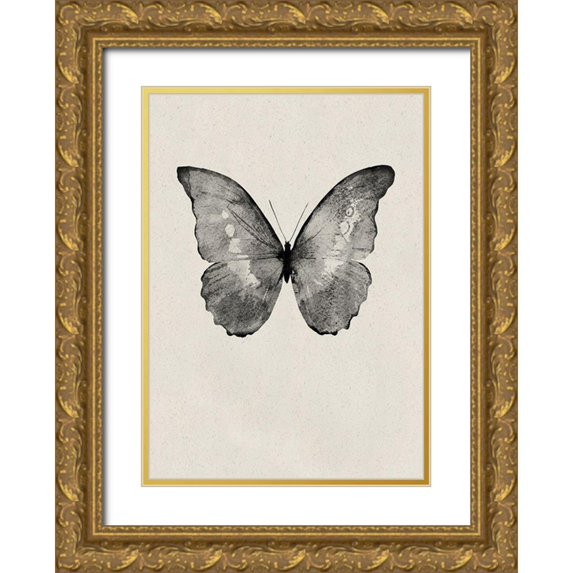 Design Fabrikken 18x24 Gold Ornate Wood Framed with Double Matting Museum Art Print Titled - Black Butterfly on Tan