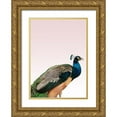 thumbnail image 1 of Design Fabrikken 18x24 Gold Ornate Wood Framed with Double Matting Museum Art Print Titled - Peacock on Pink, 1 of 4