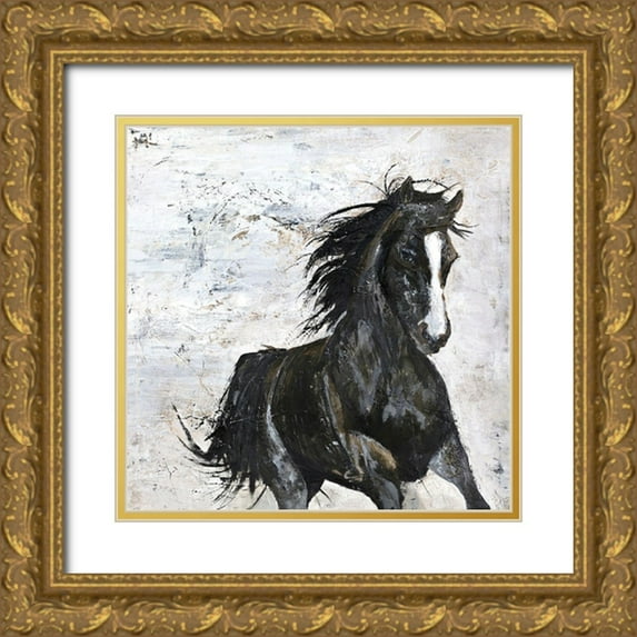 Design Fabrikken 26x26 Gold Ornate Wood Framed with Double Matting Museum Art Print Titled - Wild Horse 1