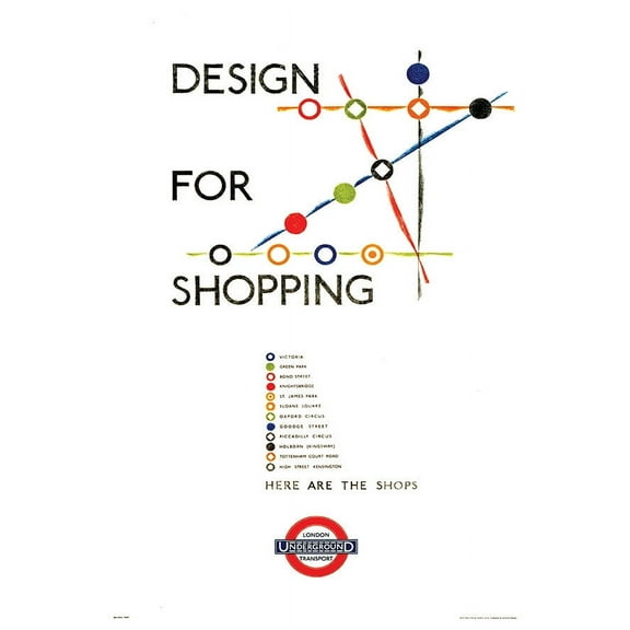 Design For Shopping - London Underground Transport - Vintage Travel Poster (12x18Inches)