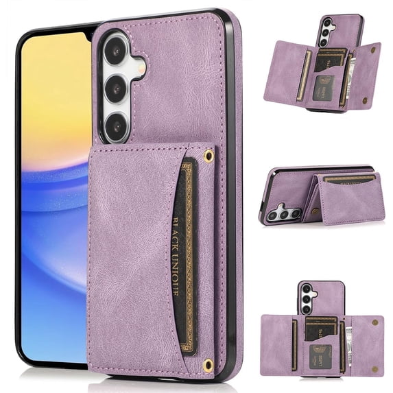 Design for Galaxy A15 5G Wallet Case with Credit Card Holder Slot PU Leather Phone Cover Stand Kickstand Shockproof Protective Cell Accessories for Samsung A 15 Women Men 6.5 inch Purple