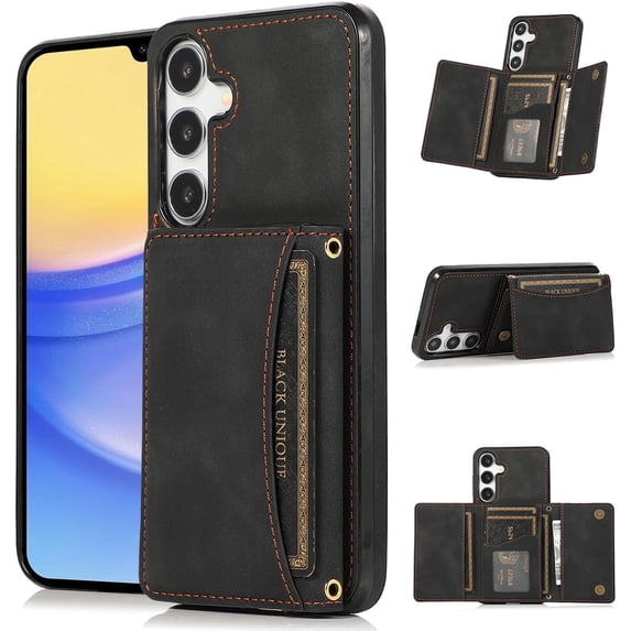 Design for Galaxy A15 5G Wallet Case with Credit Card Holder Slot PU Leather Phone Cover Stand Kickstand Shockproof Protective Cell Accessories for Samsung A 15 Women Men 6.5 inch Black