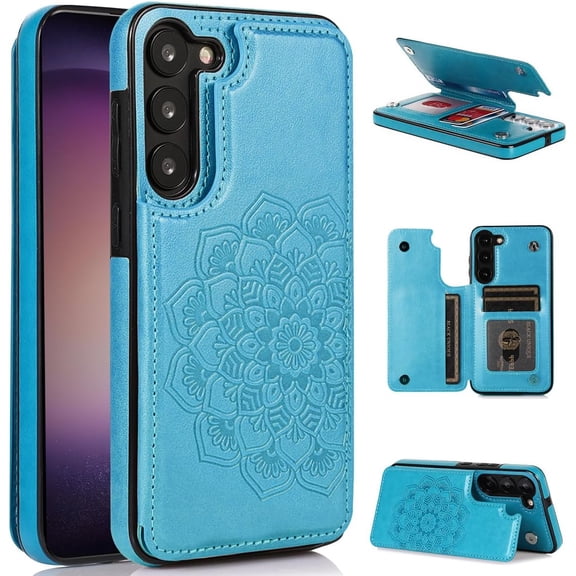 Design for Galaxy S23 Plus Case with Credit Card Holder Slot PU Leather Wallet Phone Cases Stand Kickstand Durable Shockproof Protective Cover for Samsung S23+ Women Men 6.6 inch Blue