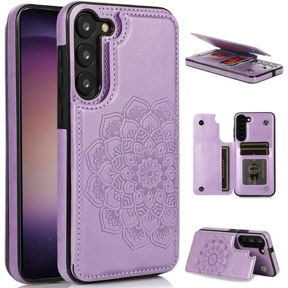 Design for Galaxy S23 Plus Case with Credit Card Holder Slot PU Leather Wallet Phone Cases Stand Kickstand Durable Shockproof Protective Cover for Samsung S23+ Women Men 6.6 inch Purple