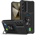 thumbnail image 1 of Design for Galaxy S24 FE Phone Case with Camera Lens Card Holder Stand Kickstand Heavy Duty Slim Shockproof Hybrid Rugged Drop Protective Cover for Samsung S24FE Women Men Black, 1 of 7