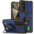 thumbnail image 1 of Design for Galaxy S24 FE Phone Case with Camera Lens Card Holder Stand Kickstand Heavy Duty Slim Shockproof Hybrid Rugged Drop Protective Cover for Samsung S24FE Women Men Blue, 1 of 14