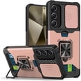 thumbnail image 1 of Design for Galaxy S24 FE Phone Case with Camera Lens Card Holder Stand Kickstand Heavy Duty Slim Shockproof Hybrid Rugged Drop Protective Cover for Samsung S24FE Women Men Rose Gold, 1 of 14