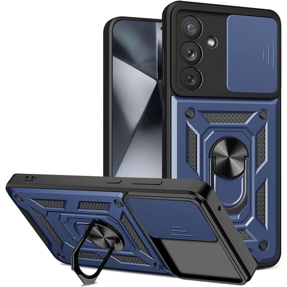 Design for Galaxy S24 Phone Case with Ring Holder Stand Kickstand Heavy Duty Slim Shockproof Hybrid Rugged Drop Protective Cover for Samsung S 24 Galaxys24 samsungs24 Women Men 6.1 inch Blue