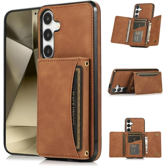 Design for Galaxy S24 Plus 5G Wallet Case with Credit Card Holder Slot PU Leather Phone Cover Stand Kickstand Shockproof Protective Cell Accessories for Samsung S24+ Women Men Brown