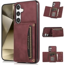 Design for Galaxy S24 Plus 5G Wallet Case with Credit Card Holder Slot PU Leather Phone Cover Stand Kickstand Shockproof Protective Cell Accessories for Samsung S24 Women Men 6.6 inch Red