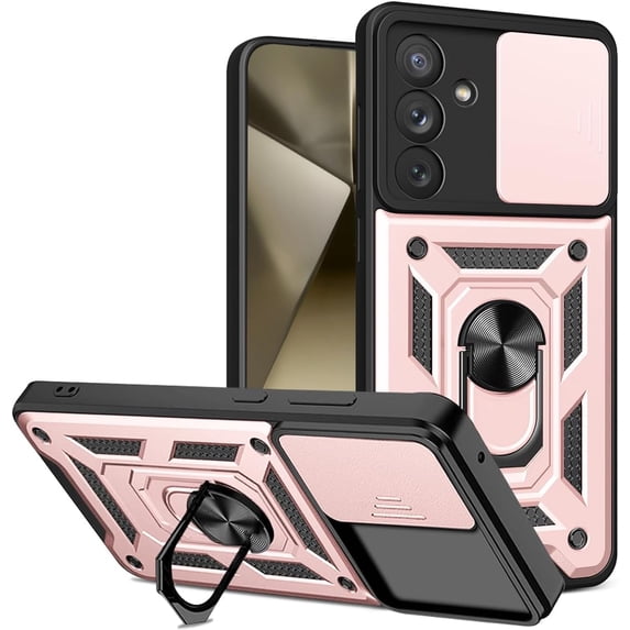 Design for Galaxy S24 Plus/S24+ Phone Case with Ring Holder Stand Kickstand Heavy Duty Slim Shockproof Hybrid Rugged Drop Protective Cover for Samsungs24+ galaxys24+ Women 6.6 inch Rose Gold