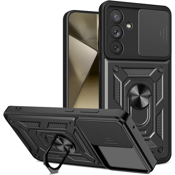 Design for Galaxy S24 Plus/S24+ Phone Case with Ring Holder Stand Kickstand Heavy Duty Slim Shockproof Hybrid Rugged Drop Protective Cover for Samsungs24+ galaxys24+ Women Men 6.6 inch Black
