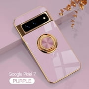 Design for Google Pixel 7 Case, Soft TPU Edge Plating 360 Degree Rotation Ring Holder Kickstand Protective Anti-Scratch Cover Magnetic Work with Car for Google Pixel 7,Purple