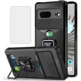 thumbnail image 1 of Design for Google Pixel 8 Phone Case with Screen Protector Card Holder Stand Kickstand Heavy Duty Shockproof Hybrid Rugged Drop Protective Cover for pixel8 google8 Women Men Girls Black, 1 of 13