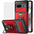 thumbnail image 1 of Design for Google Pixel 8 Phone Case with Screen Protector Card Holder Stand Kickstand Heavy Duty Shockproof Hybrid Rugged Drop Protective Cover for pixel8 google8 Women Men Girls Red, 1 of 13