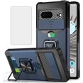 thumbnail image 1 of Design for Google Pixel 8 Phone Case with Screen Protector Card Holder Stand Kickstand Heavy Duty Shockproof Hybrid Rugged Drop Protective Cover for pixel8 google8 Women Men Girls Blue, 1 of 13