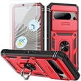 thumbnail image 1 of Design for Google Pixel 8 Pro Phone Case with Screen Protector Ring Holder Kickstand Heavy Duty Rugged Shockproof Military Grade Bumper Protective Cover for Women Men Girls 6.7 inch Red, 1 of 14