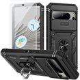 thumbnail image 1 of Design for Google Pixel 8 Pro Phone Case with Screen Protector Ring Holder Kickstand Heavy Duty Rugged Shockproof Military Grade Bumper Protective Cover for Women Men Girls 6.7 inch Black, 1 of 14