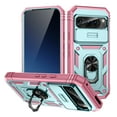 thumbnail image 1 of Design for Google Pixel 9 / 9 Pro Phone Case with Camera Lens Sliding Cover Ring Holder Kickstand - Shockproof Heavy Duty Rugged Military Grade Bumper Protective Case for Women Men, Green + Pink, 1 of 9