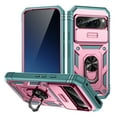 thumbnail image 1 of Design for Google Pixel 9 / 9 Pro Phone Case with Camera Lens Sliding Cover Ring Holder Kickstand - Shockproof Heavy Duty Rugged Military Grade Bumper Protective Case for Women Men, Pink + Green, 1 of 9