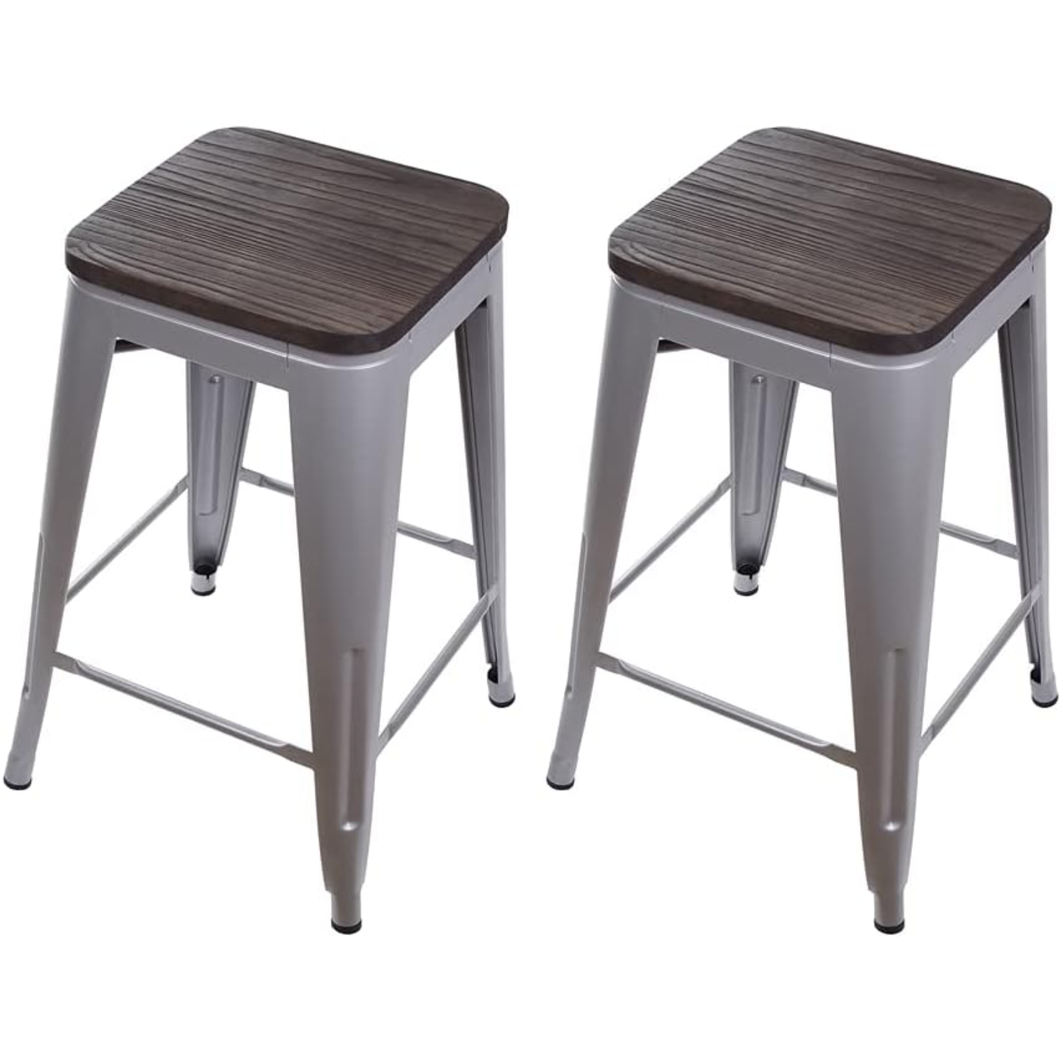 Design Group 24" Gray Metal Counter Stools with Wooden Seat(1 Pack