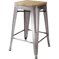Design Group 24" Gray Metal Counter Stools with Wooden Seat(1 Pack