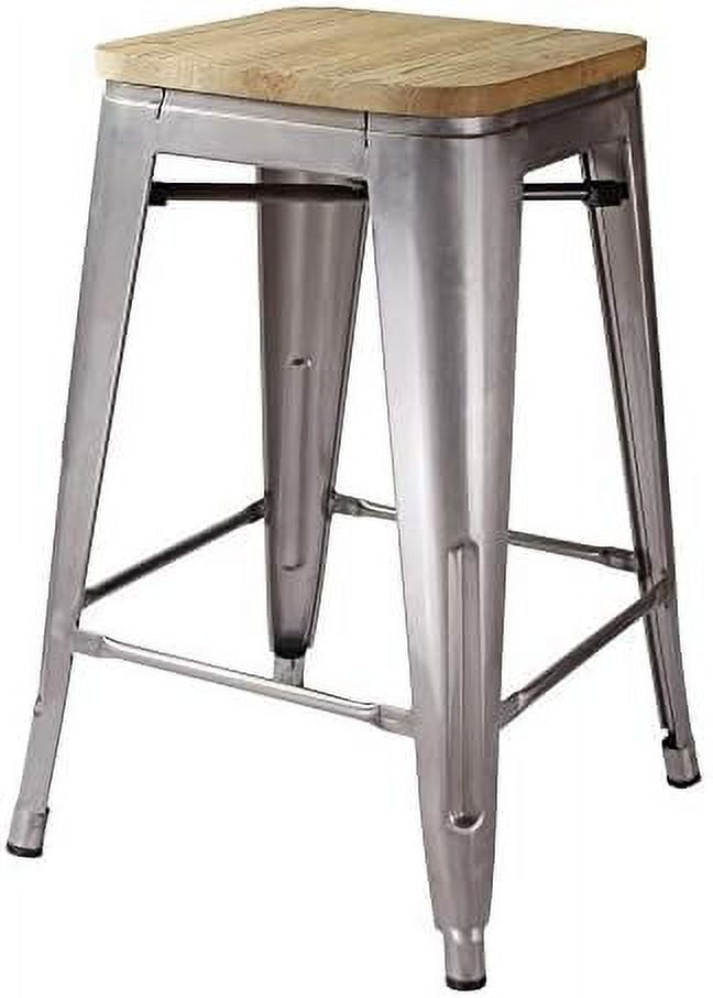 Design Group Gunmetal 24" Metal Counter Stools with Light Wooden Seat(4