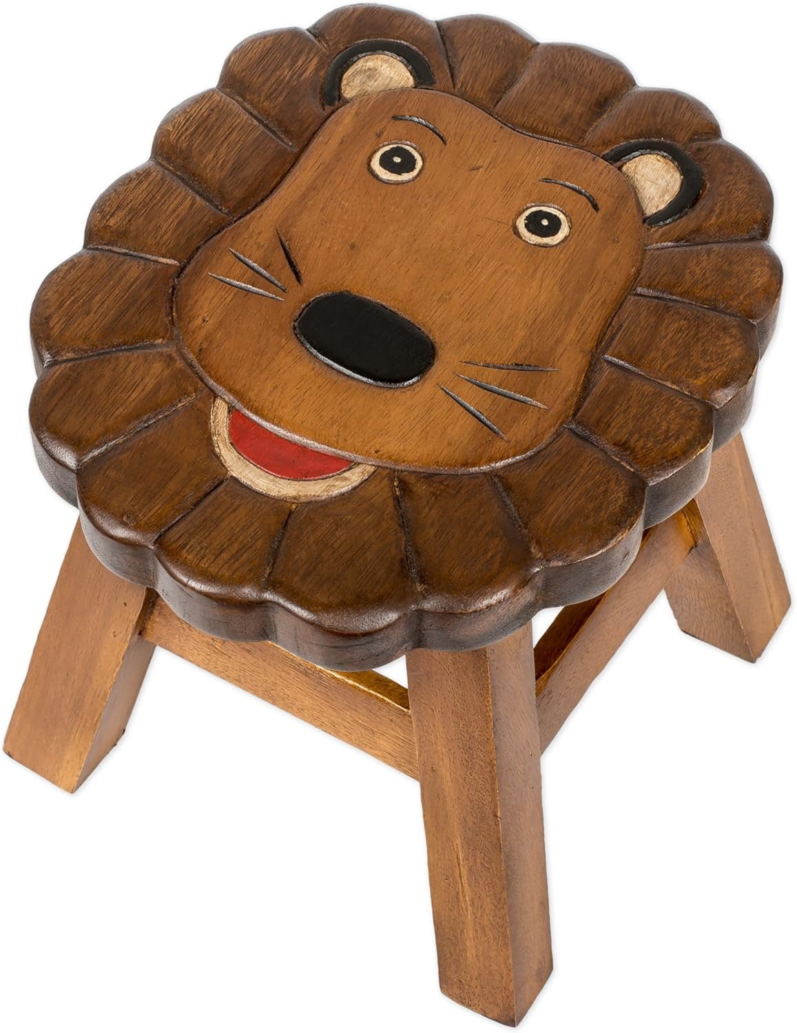 Hand-Carved Acacia Lion Design Short Stool