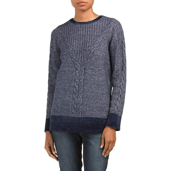 Design History Chanielle Trim Marled Cable Sweater, Navy - Large