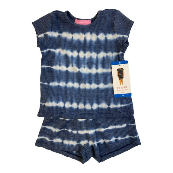 Design History Girl's Lightweight Tie Dye Shorts & T-Shirt Set (Navy Pier, 2T)