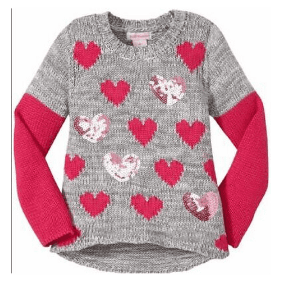 Design History Girls' Sequin Heart Sweater, Gray Sky Combo, Size 2T