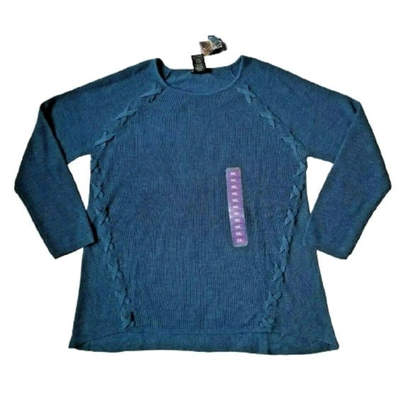 Design History Ladies Lace Up Sweater in Vintage Denim, Size Small