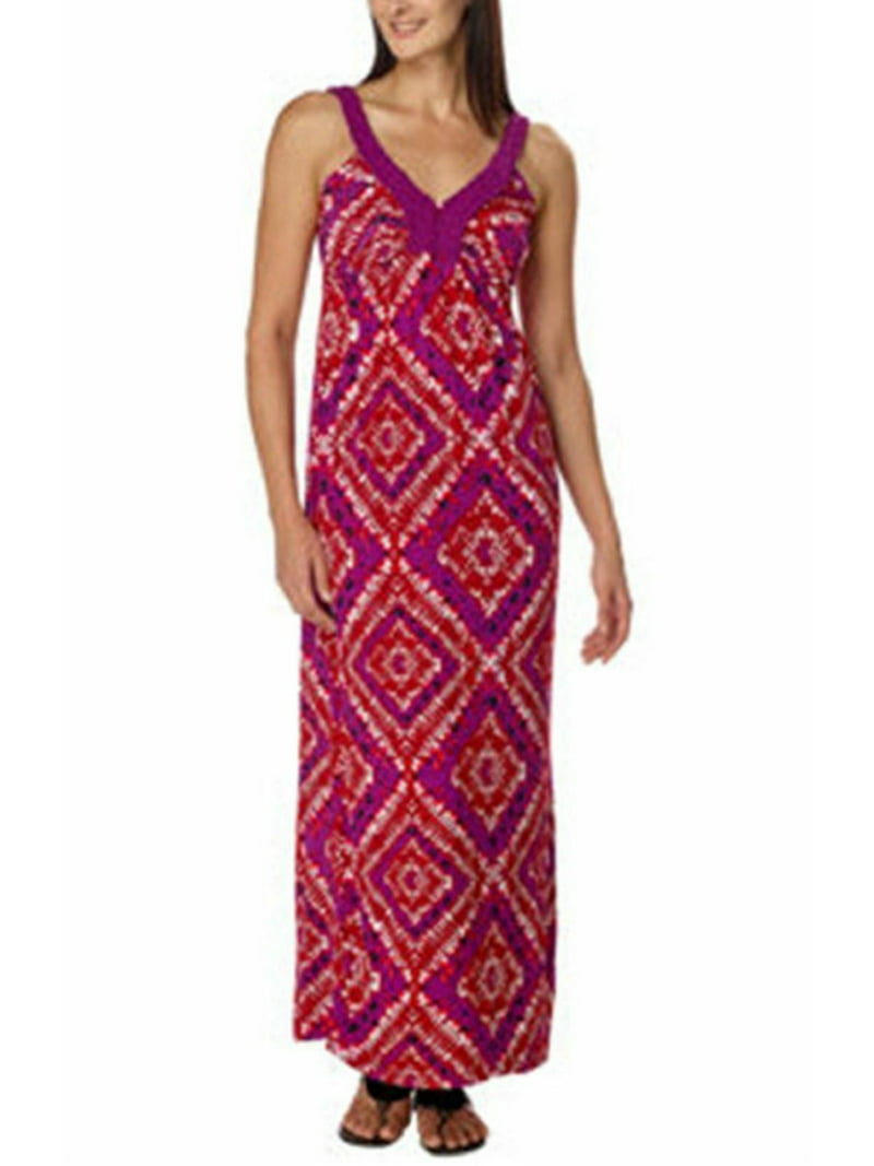 Design History Ladies V-Neck Maxi Dress Grape Poppy (medium) - Walmart.com