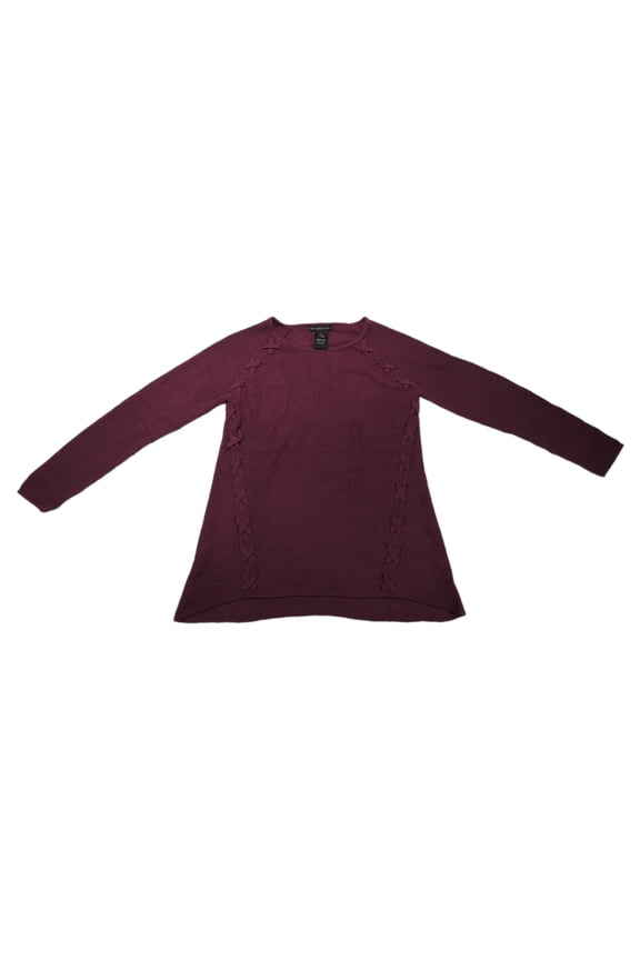 Womens Size Large Long Sleeve Criss-Cross Stitch Detail Sweater, Berry