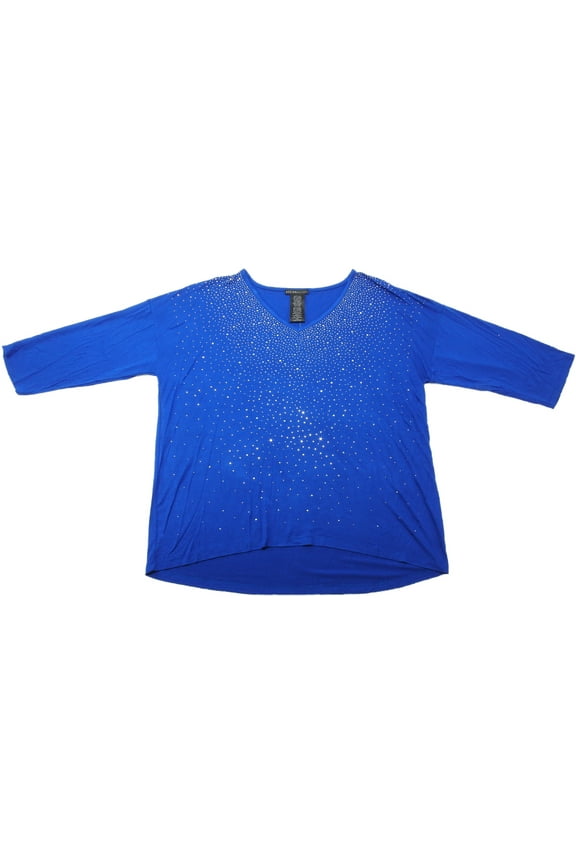 Womens Size Small Rhinestone 3/4 Sleeve Fashion Top, Sapphire