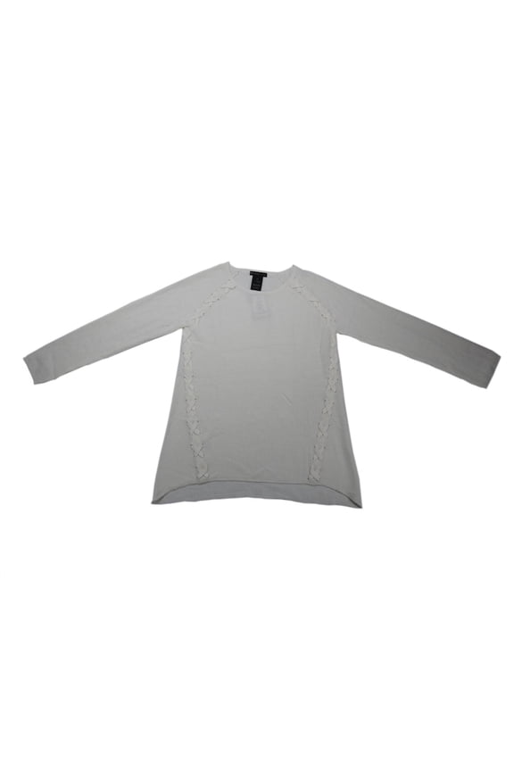Womens Size X-Large Long Sleeve Criss-Cross Stitch Detail Sweater Tops, Pearl