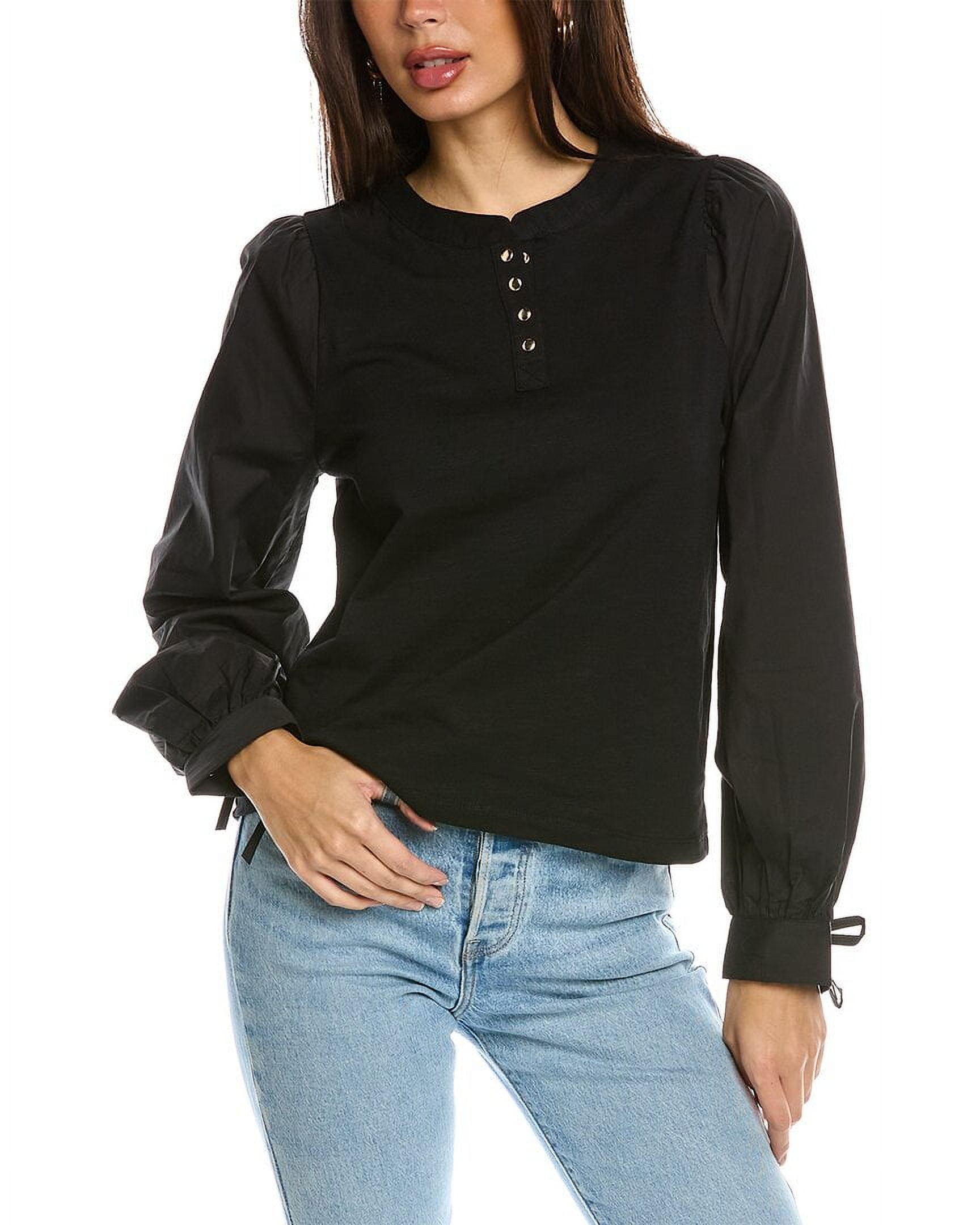 Design History womens Combo Henley Shirt, L, Black 