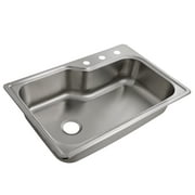 Design House 110593 Rectangular Single Bowl 33x22x8 in. 18-Gauge 3-Hole Kitchen Sink, Stainless Steel