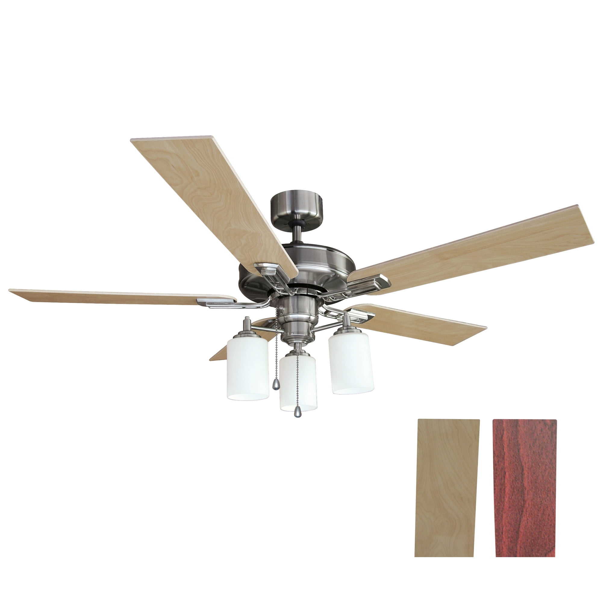 Aubrey 52-Inch Satin Nickel Ceiling Fan with LED Light Kit and Reversible Blades
