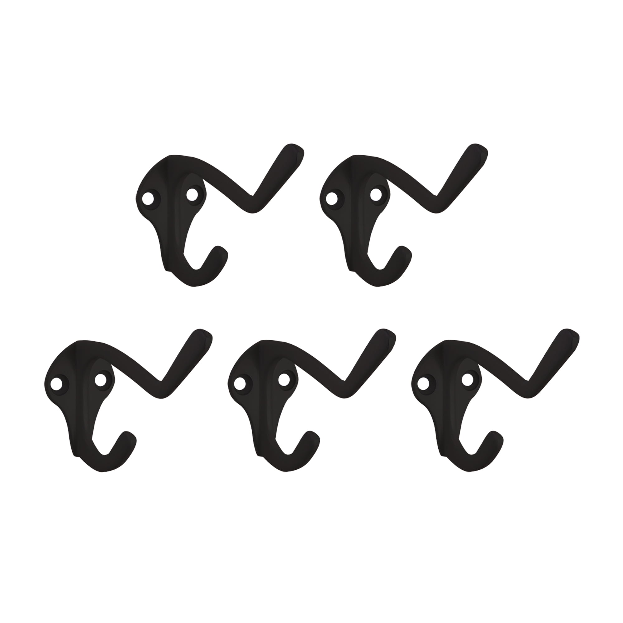 Design House 5-Pack 3" Double Hooks for Bath, Closet, or Kitchen, Matte Black