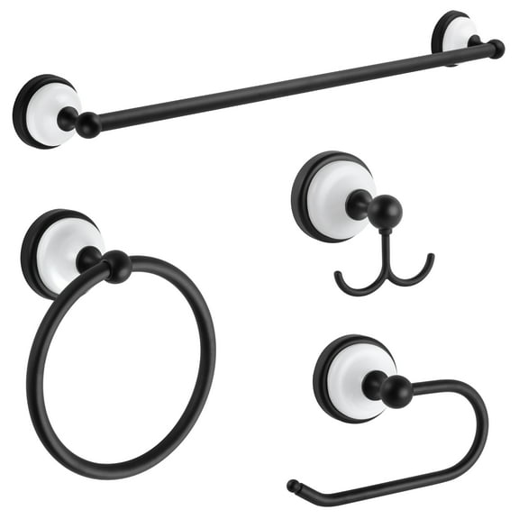 Design House Savannah 4-Piece Bathroom Hardware Accessory Kit, Matte Black/White
