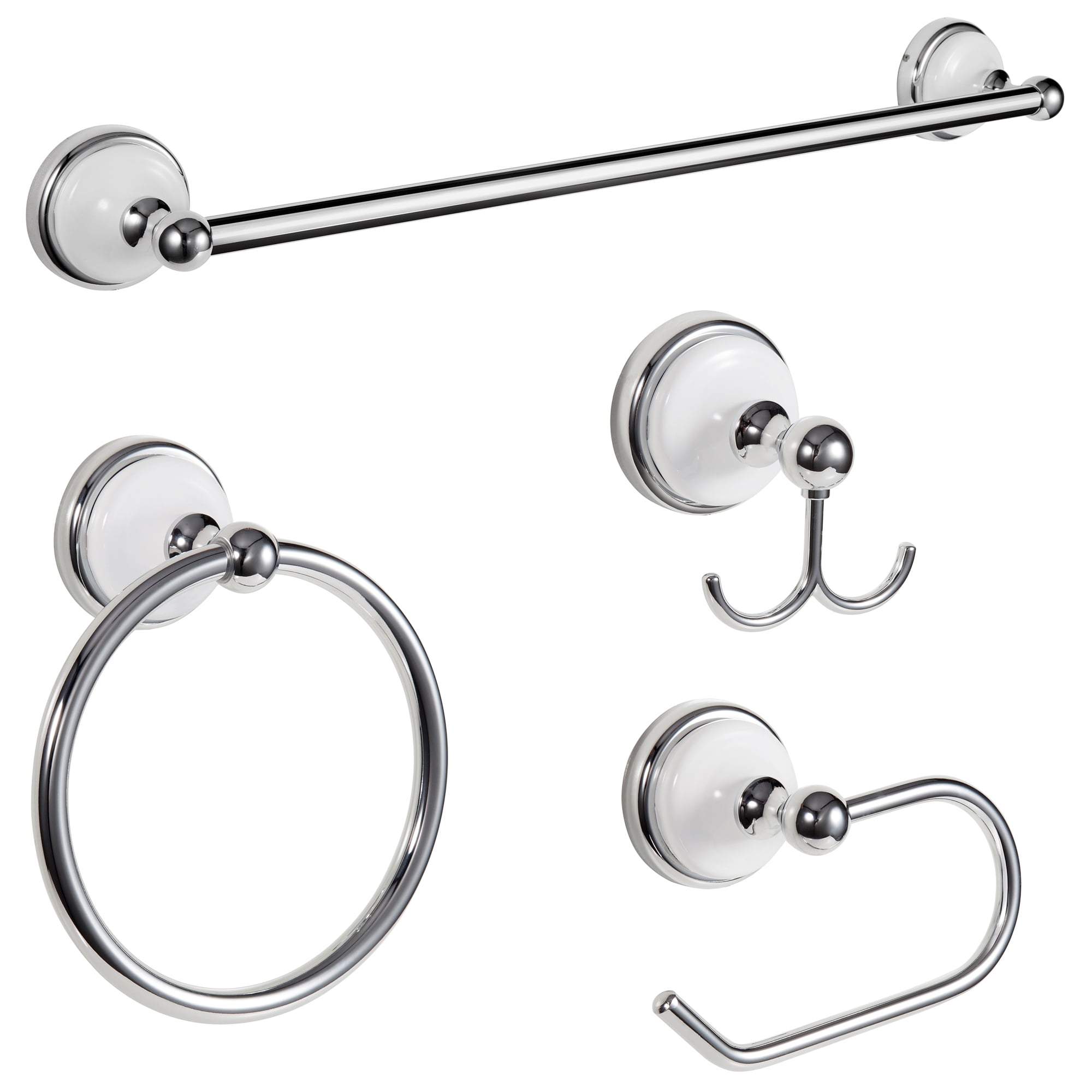Savannah Polished Chrome and White 4-Piece Bathroom Hardware Set
