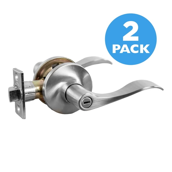 Satin Nickel Privacy Bed and Bath Door Lever, 2-Pack