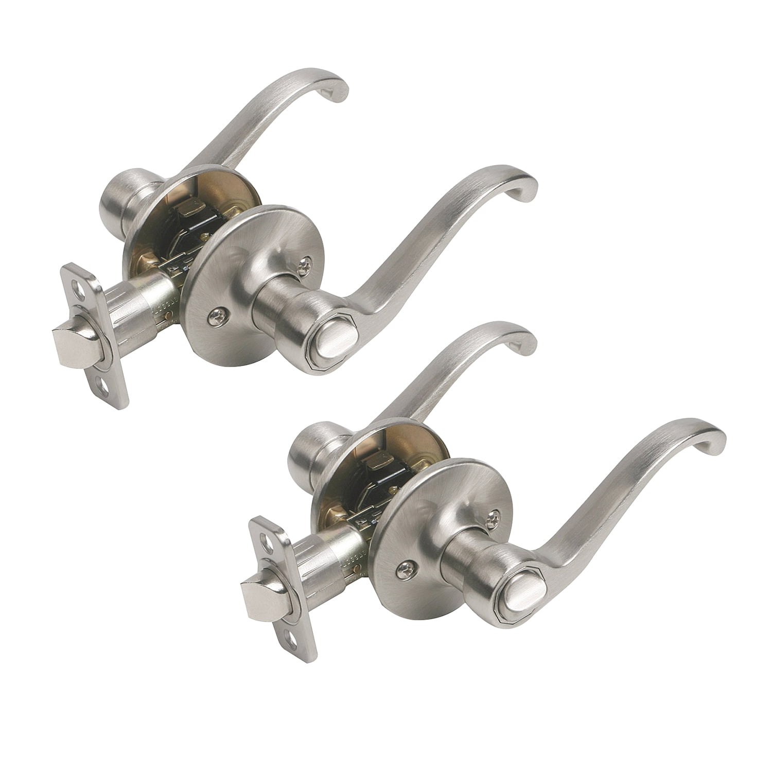 Design House 190496 Scroll Privacy Bed and Bath Door Lever Satin Nickel 2-Pack 