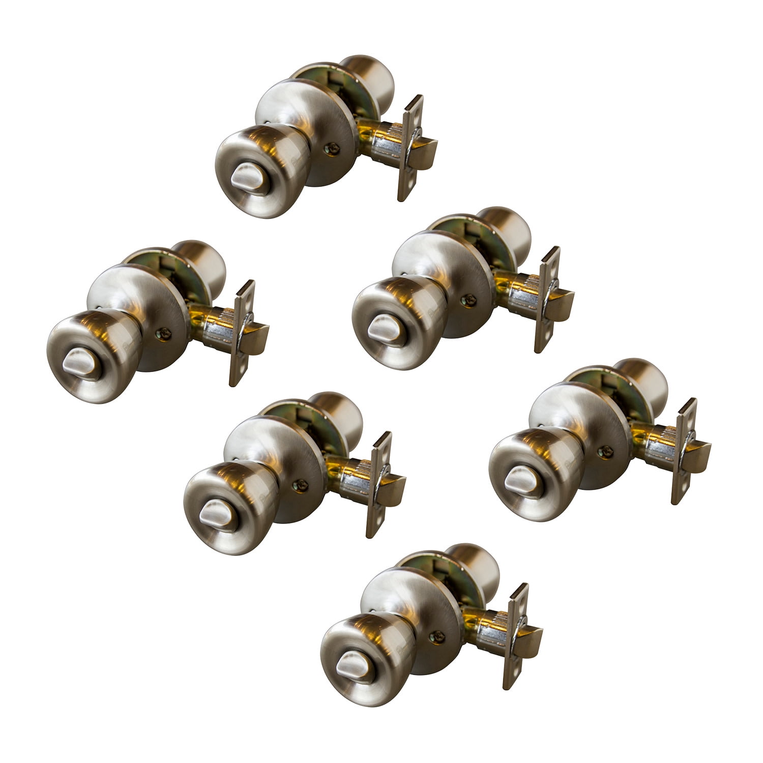 Design House WM319072 Terrace 6-Way Universal Privacy Bed and Bath Door Knob Satin Nickel 6-Pack