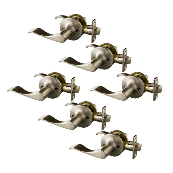 Design House 6-Pack Stratford Passage Universal 6-Way Interior Hall/Closet Door Levers, Satin Nickel