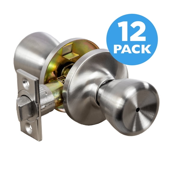 Satin Nickel Privacy Door Knob for Bed and Bath, Interior, 12-Pack