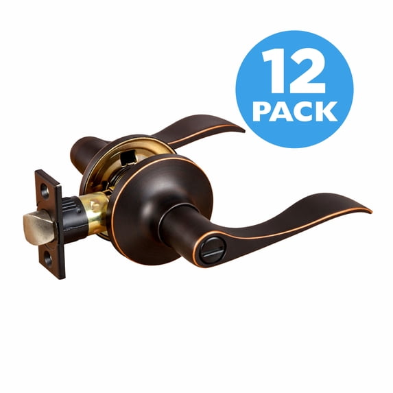 Oil Rubbed Bronze Privacy Door Lever for Bed and Bath, Interior, 12-Pack